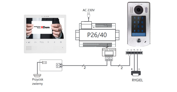 Zestaw jednorodzinny wideodomofonu cyfrowego Vidos Stacja bramowa S1301D monitor M1023W
